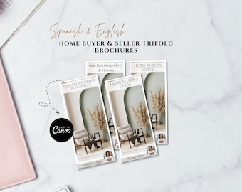 SPANISH AND ENGLISH  Home Buyer's & Seller's Guide Trifold Brochure Canva Template | Bilingual Real Estate Marketing Buyer Presentation