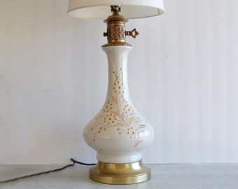 Atomic Floor Lamp Vintage Mid Century Modern with Gold Fleck Pebble Glass Shade