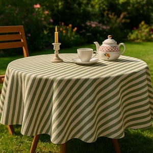 Round Linen Striped Table Cloth, Stonewashed Rectangle Tablecloth, Red Orange Green Party Tablecloths, 90 inch Round Tablecloth