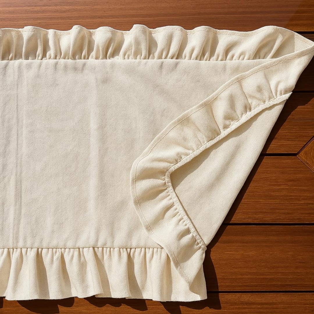 Linen Ruffle Table Runner Linen Table Runner With Ruffle 14x72, Beige Farmhouse Runner for Rustic ...