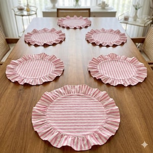 Manteles individuales redondos para Acción de Gracias, mantel redondo de lino rosa, decoración de mesa para bodas, decoración de mesa para quinceañeras