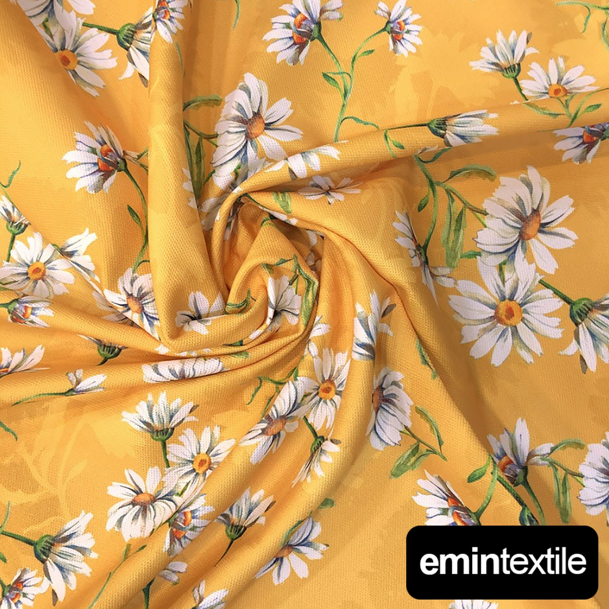 Yellow Daisy Fabric, Polyester Upholstery Fabric by the Yard, Yellow