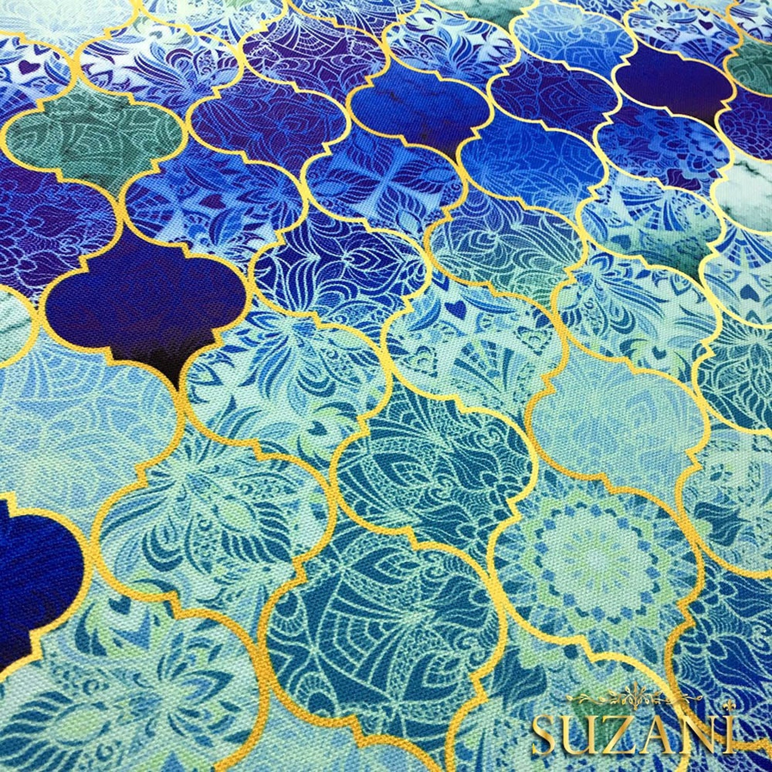 Blue Moroccan Pattern Multipurpose Fabric, Upholstery Fabric by the ...