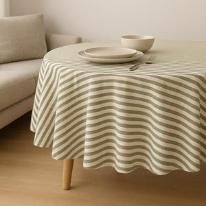 Farmhouse Table Cloth for Kitchen Dining Room, Washable Decorative Cotton Table Covers for Party, Sage Green Table Cover Round Circle image 7