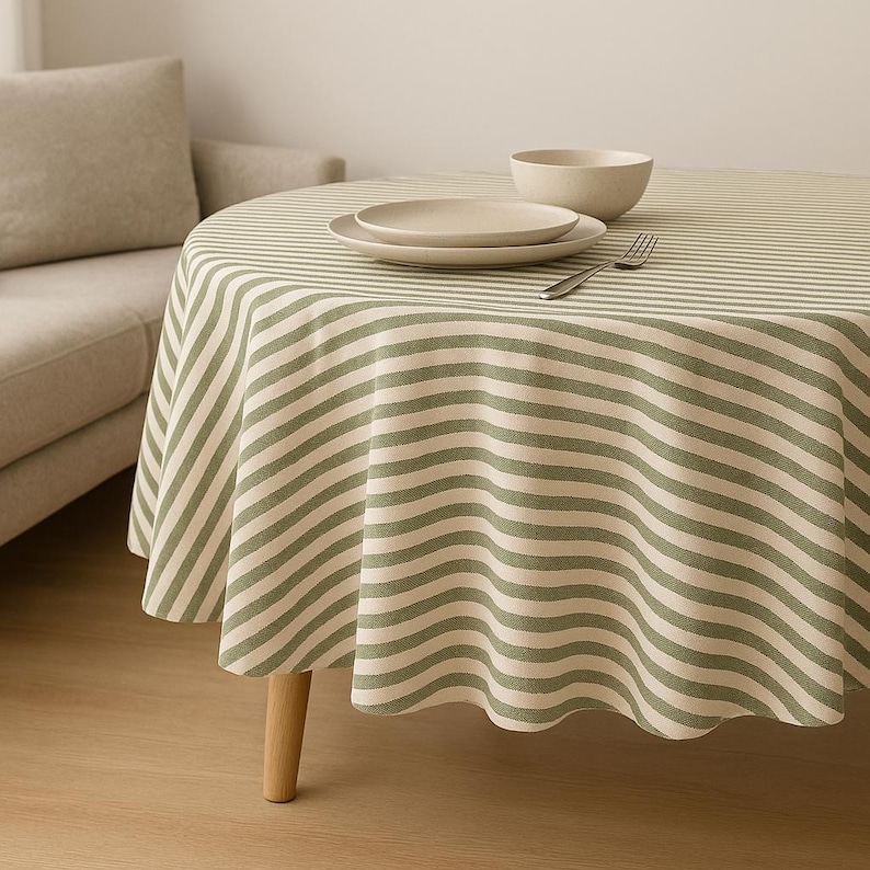 Farmhouse Table Cloth for Kitchen Dining Room, Washable Decorative Cotton Table Covers for Party, Sage Green Table Cover Round Circle image 7