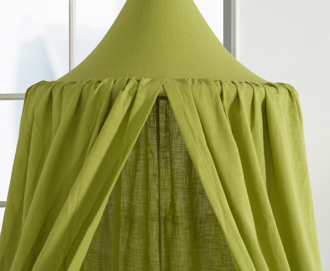 Elegant Kids Bed Canopy, Green Linen Canopy, Birthday Present Girls ...