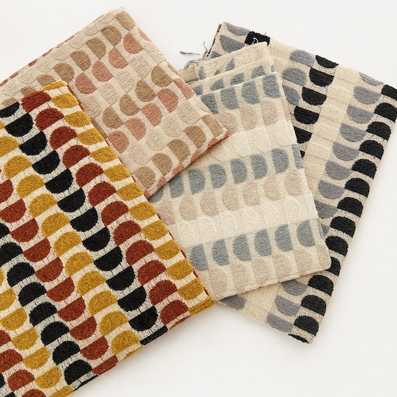 Mid Century Velvet Upholstery Fabric by the Yard, Geometric Vintage Texture Fabric for Sofa, Chair and Cushion Decor