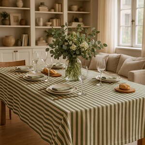 Farmhouse Table Cloth for Kitchen Dining Room, Washable Decorative Cotton Table Covers for Party, Sage Green Table Cover Round Circle image 10