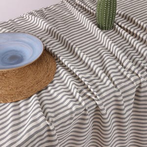 Pure Linen Gray Tablecloth, Striped Linen Tablecloth for Rectangle Round Square, Cotton Grey Tablecloth 90 inch Round, Party Banquet Outdoor