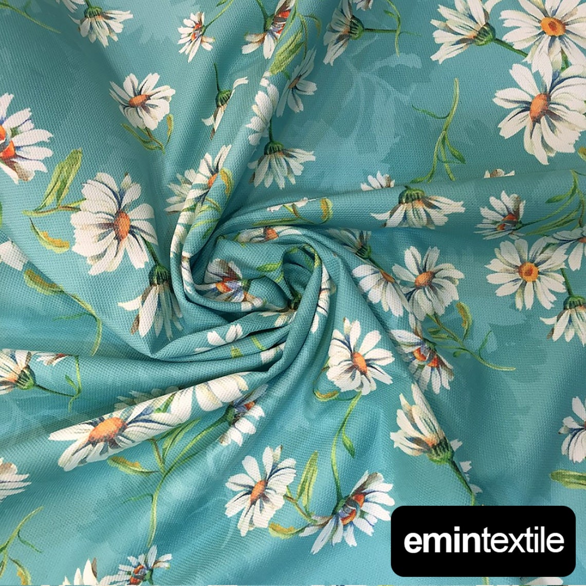 Blue Daisy Fabric, Polyester Upholstery Fabric by the Yard, Bag Outdoor