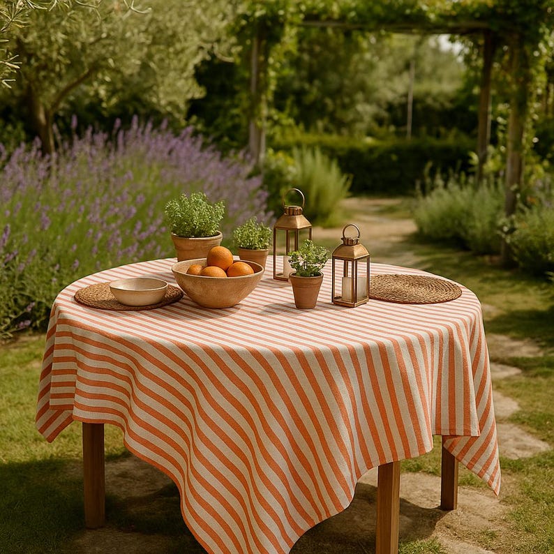 Farmhouse Table Cloth for Kitchen Dining Room, Washable Decorative Cotton Table Covers for Party, Sage Green Table Cover Round Circle image 1