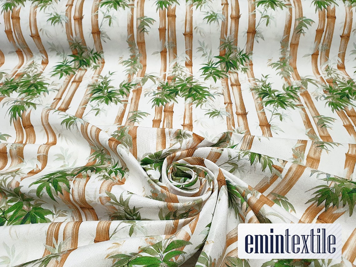 Bamboo Upholstery Fabric, Tropical Fabric by the Yard, Bamboo Green