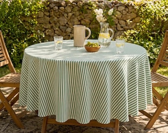 Mantel redondo de lino a rayas, mantel rectangular lavado a la piedra, manteles para fiestas en rojo, naranja y verde, mantel redondo de 90 pulgadas.