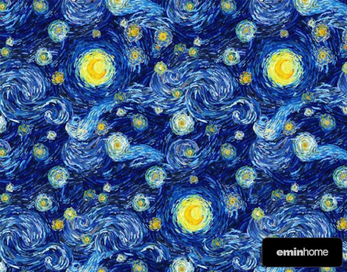 Starry Night Fabric Vincent Van Gogh Fabric Blue Yellow Van Etsy