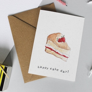 Cartão de felicitações do Dia do Bolo Feliz - Feliz Aniversário, Bolo de Aniversário em Aquarela, Esponja Victoria, Feito à Mão, Mãe, Melhor Amiga, Nan, Irmã