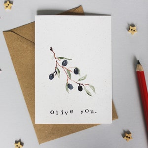 Carte de voeux Olive You - Saint-Valentin, fête des mères, anniversaire, petit ami, petite amie, mari, femme, fiancé, Grèce, grec, olive, amour