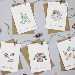Handgemaakte 5 Pack Pun kerstkaarten - Kerst kusjes, vrolijk en helder, Bah Humbug, Fleece Navidad, Warmste wensen