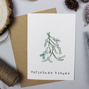 Carte de vœux de Noël Kisses - Mistletoe, Kisses, Festive, Handmade, Boyfriend, Girlfriend, Wife, Husband, Bestie, Fiance
