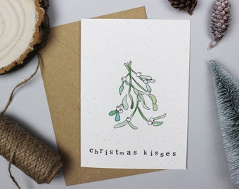 Christmas Kisses Christmas Greetings Card - Mistletoe, Kisses, Festive, Handmade, Boyfriend, Girlfriend, Wife, Husband, Bestie, Fiance