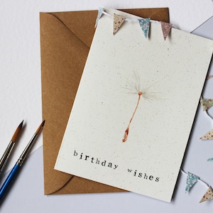 Cartão de felicitações de desejos de aniversário - feliz aniversário, dente de leão em aquarela, feito à mão, mãe, amiga, Nan, irmã, tia, floral, flores silvestres, bonita