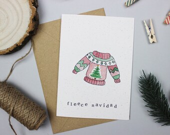 Fleece Navidad Christmas Greetings Card - Christmas, Jumper, Sweater, Ugly Jumper, Pun, Feliz Navidad, Merry Christmas
