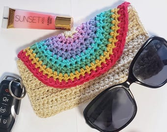 Crochet Rainbow Glasses Case Clutch Pattern: Beginner Friendly (PDF Pattern)