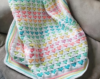 Rainbow Heart Baby Blanket Crochet Pattern (PDF Download)