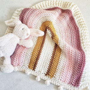 Rainbow Baby Blanket, Rainbow Baby Gift, Modern Rainbow Nursery Decor, Boho Pink Crochet Lovey, Chunky Knit Blanket, Rainbow Shaped Blanket