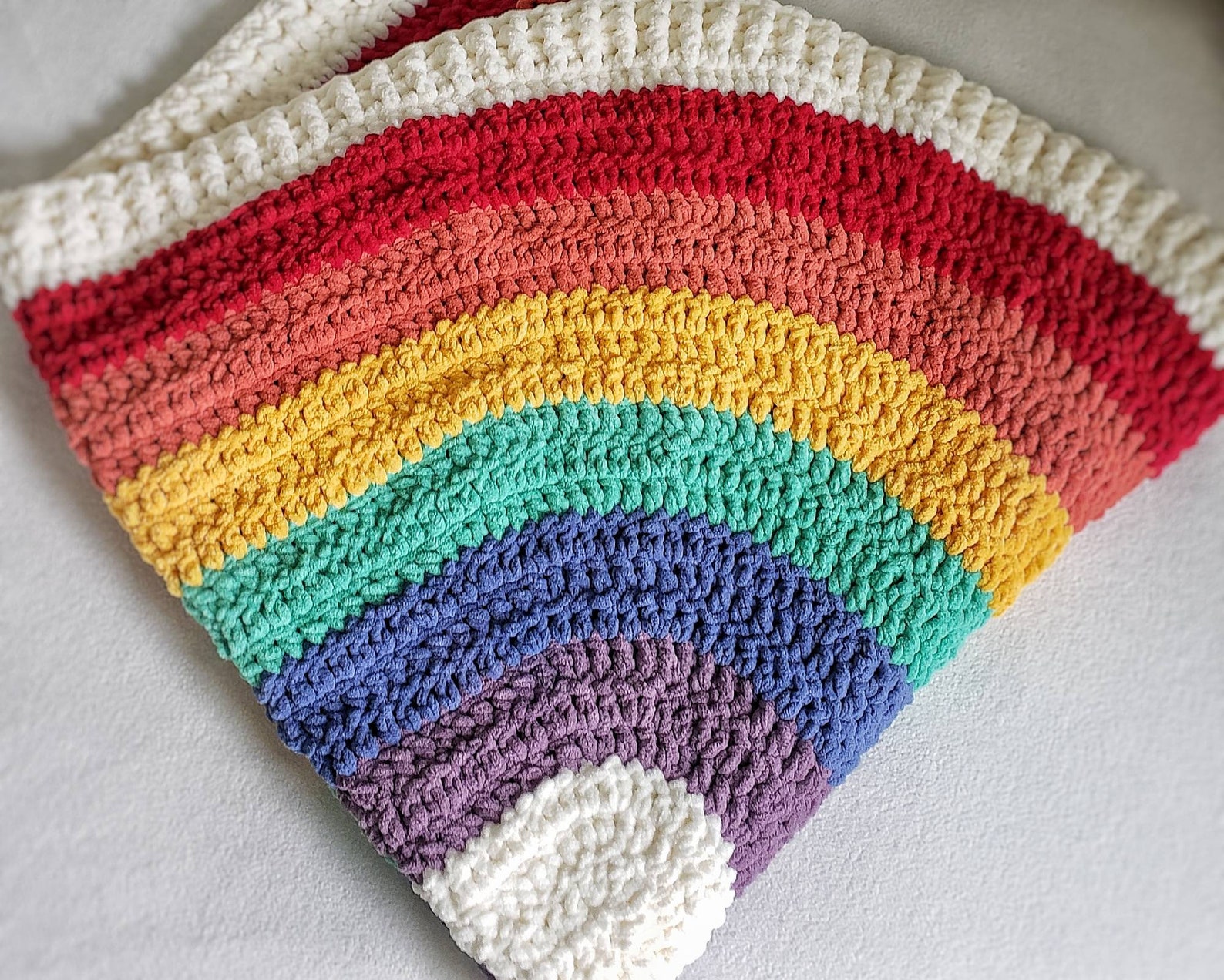 Large Rainbow Blanket Chunky Knit Blanket Boho Rainbow Etsy