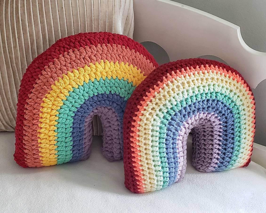 Crochet Rainbow Pillow Pattern: Acrylic or Blanket Yarn