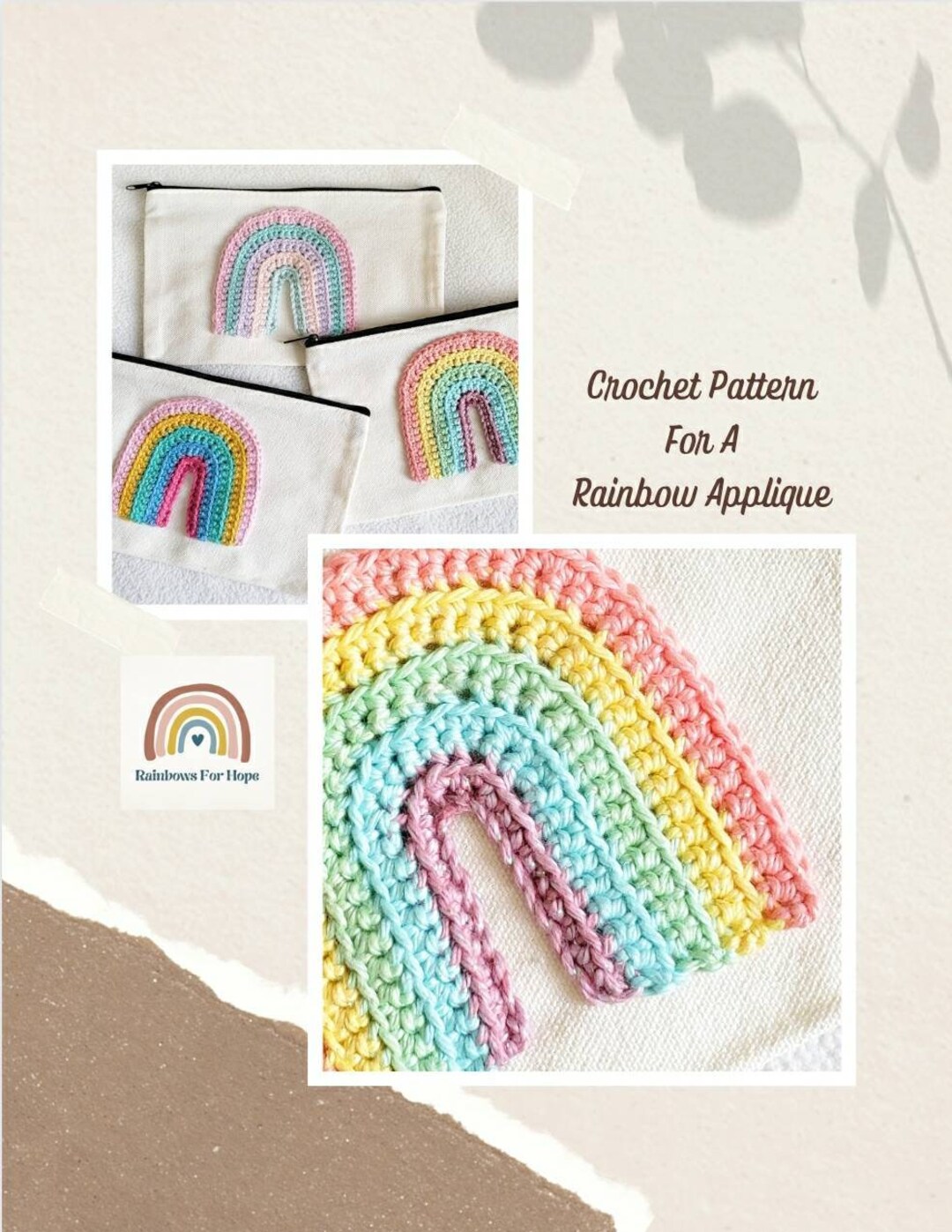 Rainbow Crochet Applique, Easy Crochet Applique Pattern, Sewn on