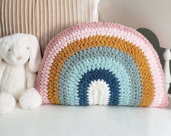 Plush Rainbow Pillow, Boho Rainbow Throw Pillow, Rainbow Nursery Decor, Kid's Room Retro Decor, College Dorm Decor, Rainbow Lumbar Pillow