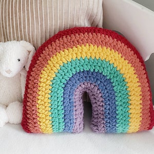 Plush Rainbow Pillow, Bright Rainbow Throw Pillow, Rainbow Nursery Decor, Kid's Room Decor, College Dorm Decor, Rainbow Arch Crochet Pillow