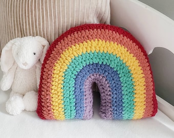 Plush Rainbow Pillow, Bright Rainbow Throw Pillow, Rainbow Nursery Decor, Kid's Room Decor, College Dorm Decor, Rainbow Arch Crochet Pillow