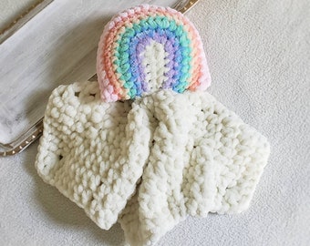 Plush Rainbow Lovey, Rainbow Snuggler, Pastel Rainbow Baby Lovey, Baby Name Blanket, Rainbow Baby Gift, Baby Christmas Stocking Stuffer Gift