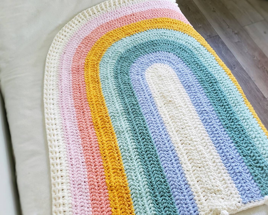 Large Rainbow Blanket Chunky Knit Blanket Pastel Rainbow Etsy