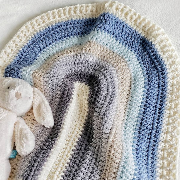 Blue Rainbow Baby Blanket, Rainbow Baby Gift, Modern Boy's Nursery Decor, Crochet Baby Lovey, Chunky Knit Baby Blanket, Rainbow Baby Boy