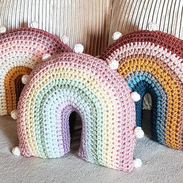 Rainbow Pillow, Rainbow Shaped Throw Cushion, Boho Nursery Decor, Colorful Accent Pillow, Cottagecore Nature Home Decor, Rainbow Baby Gift