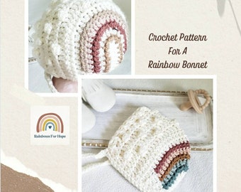 Rainbow Baby Bonnet Pattern, Crochet Baby Hat Pattern, Bobble Bonnet Pattern, Rainbow Hat Tutorial, Easy Crochet Pattern, DIY Crochet Hat