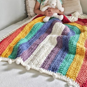 Large Rainbow Blanket, Chunky Knit Blanket, Boho Rainbow Throw, Rainbow Nursery Decor, Rainbow Baby Gift, Chenille Crochet Blanket