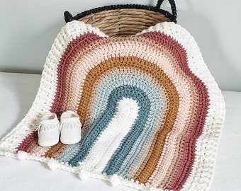 Rainbow Baby Blanket, Rainbow Baby Gift, Modern Boho Nursery Decor, Crochet Baby Lovey, Chunky Knit Baby Blanket, Earth Tone Neutral Blanket
