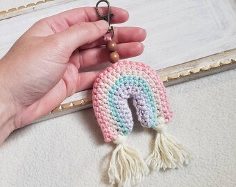 Rainbow Keychain Crochet Pattern, PDF Download Pattern for Keychain, DIY Rainbow Keychain, Boho Rainbow Tassel Keychain