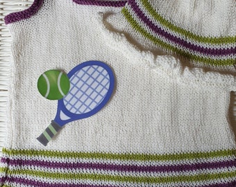 Robe d'été "Wimbledon" en coton tricotée main pour bébé (avec ou sans chapeau de soleil assorti)
