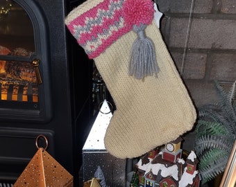 Chaussettes de Noël tricotées à la main style jacquard