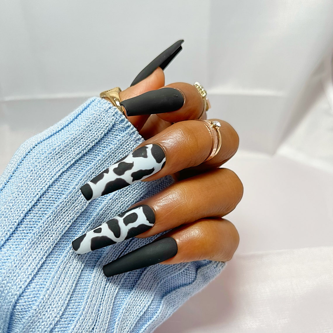 Black Print Cow Print Nails Black Cow Print Nails Long - Etsy
