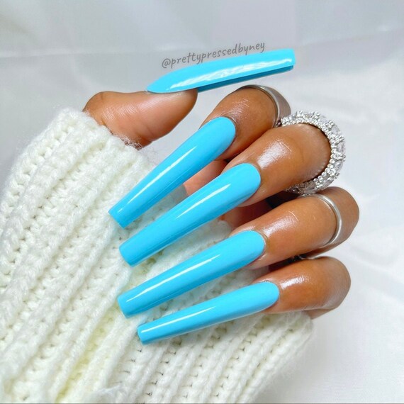 Blue Vibez Set 5xl Square Nails Press On Nails Blue Etsy