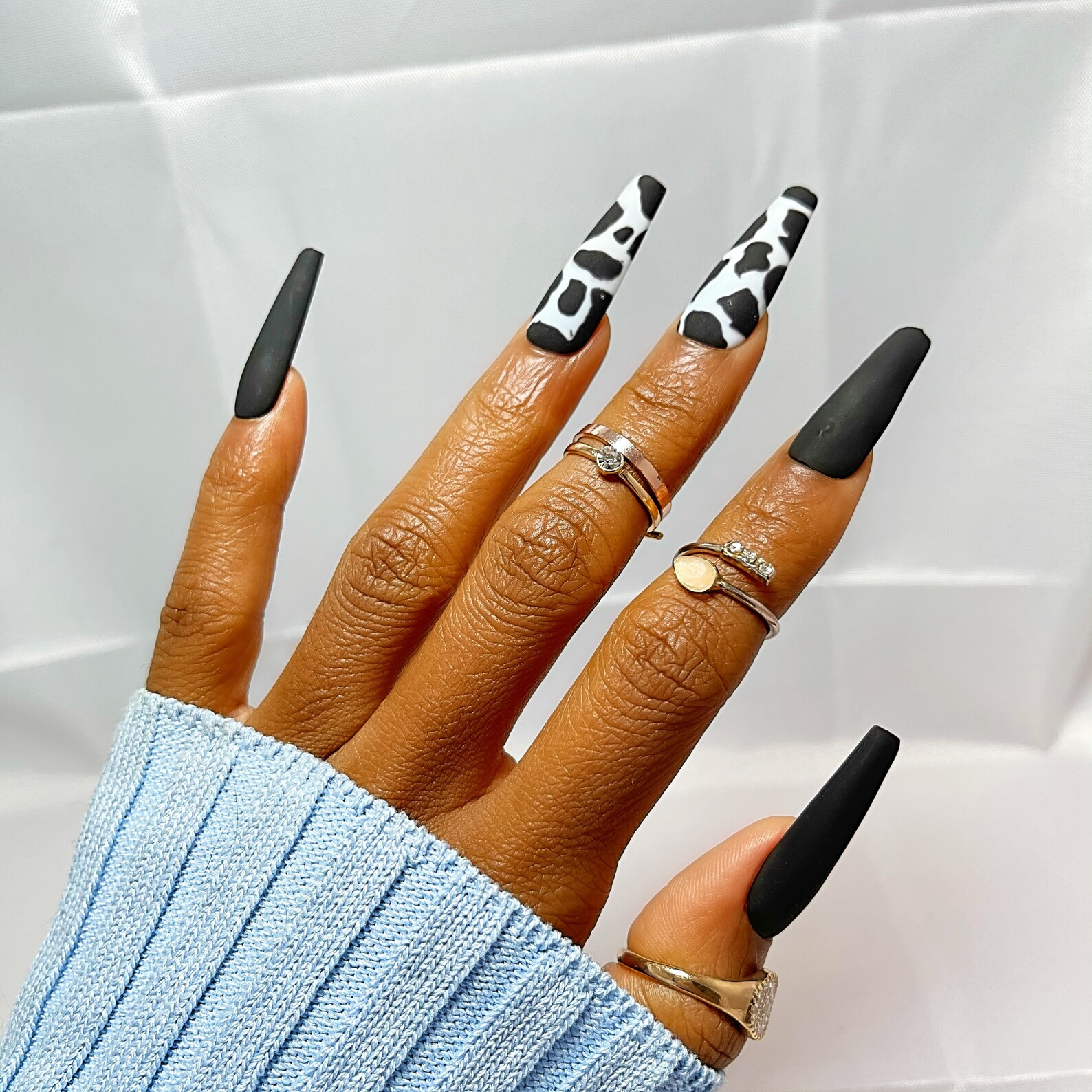 Black Print Cow Print Nails Black Cow Print Nails Long - Etsy