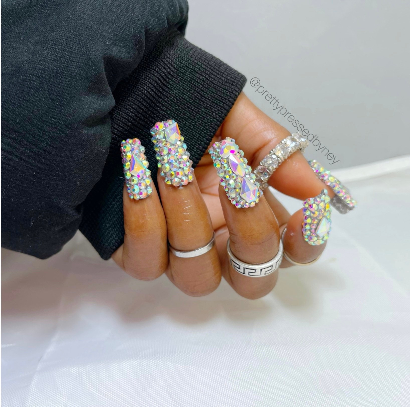 Handmade- Big Bang All Bling Mixed Color Shape Crystals Press On Nail Set