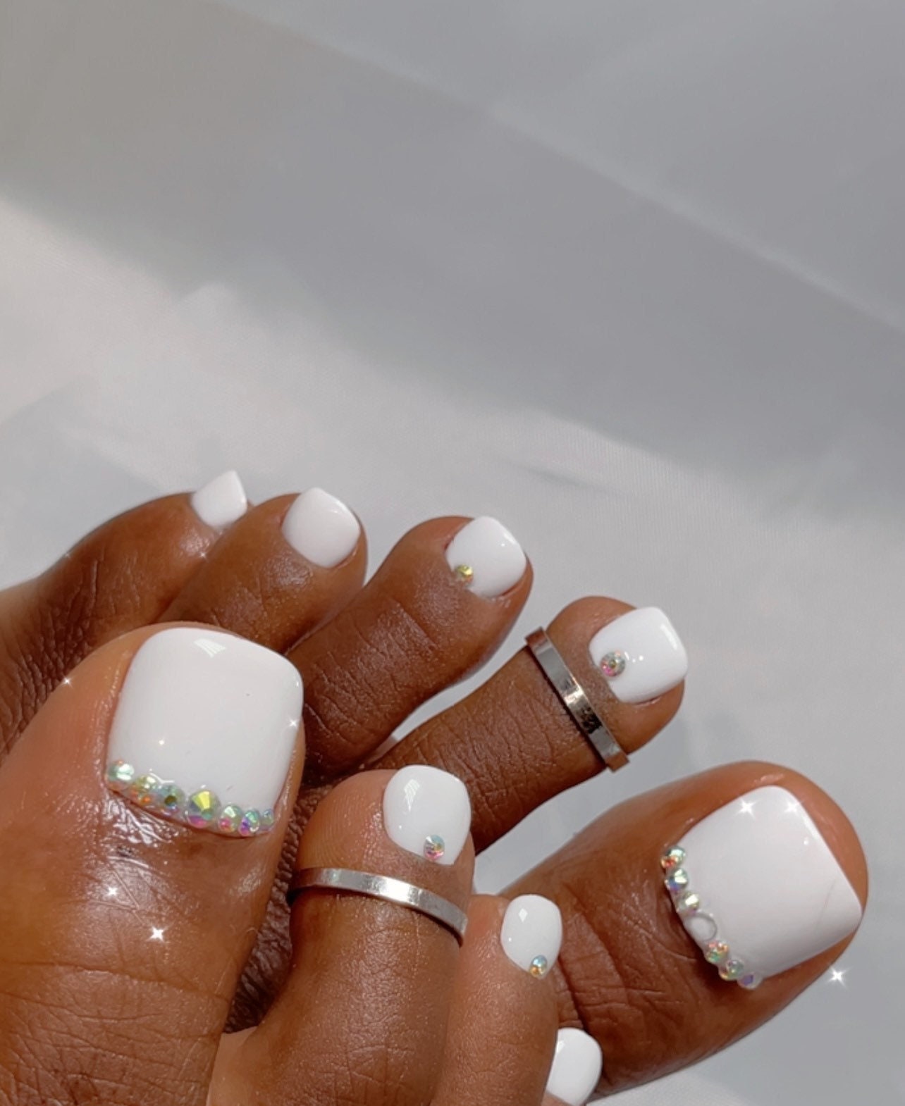 35 Pretty Toe Nail Art Ideas for 2022 : White Border + White Toenails I  Take You | Wedding Readings | Wedding Ideas | Wedding Dresses | Wedding  Theme