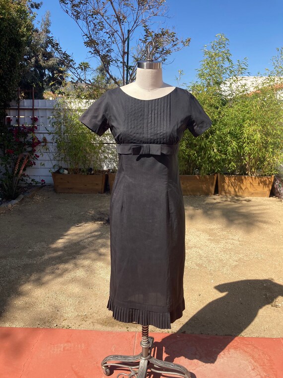 Vintage 1950s Black Dress: Audrey Hepburn Style Pleated Lbd